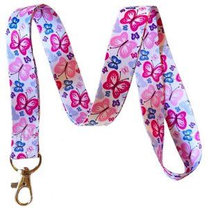 Execucat Brand Pink Buterfly Lanyard Key Chain ID Badge Holder
